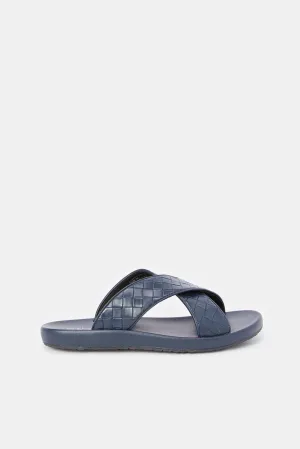 Men Navy Woven Slide