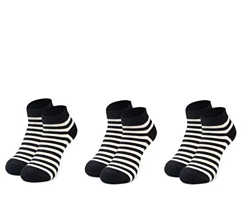 Mush Bamboo Socks for Men & Women - Ultra Soft, Breathable, Ankle socks for running, exercise & sports (White Stripes on Black, 3)