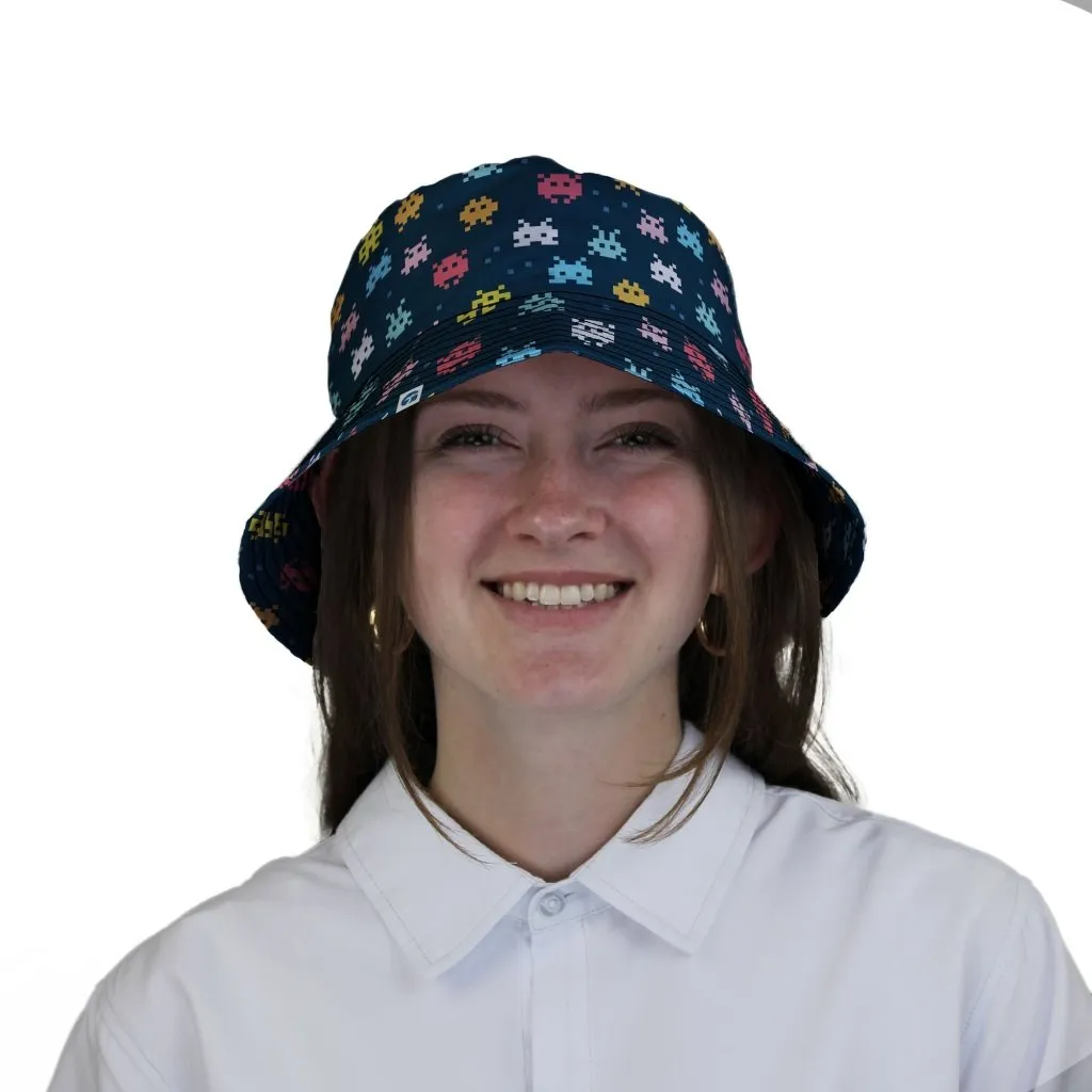 Pixel Monsters Teal Video Game Bucket Hat