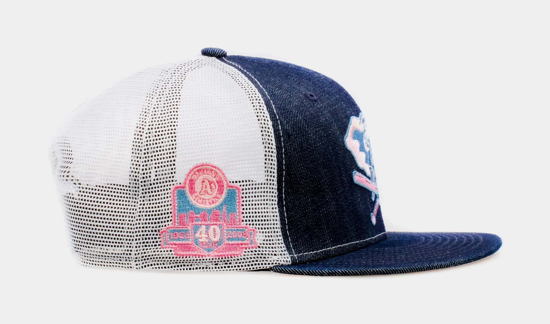 Shoe Palace Exclusive Denim Trucker Oakland A's 9Fifty Mens Snapback Hat (Blue/Pink)