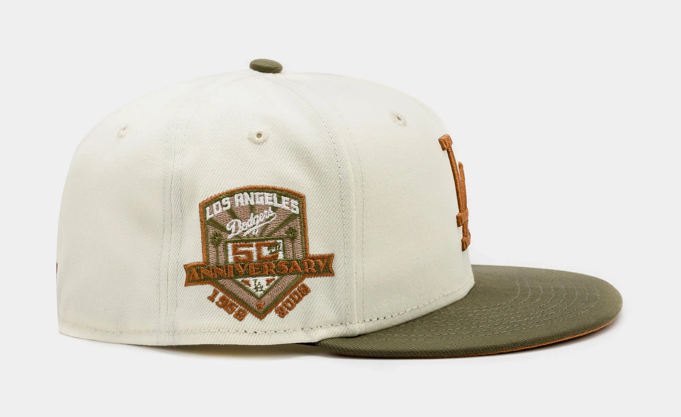 Shoe Palace Exclusive Los Angeles Dodgers Chrome Olive 59Fifty Fitted Mens Hat (Beige/Green)