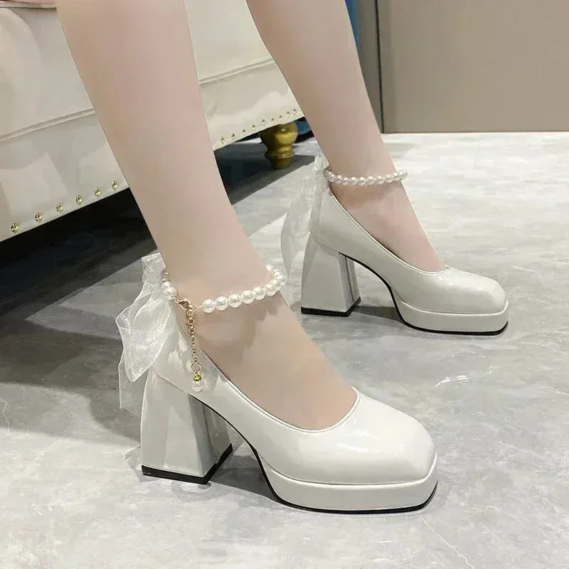 Shoes for Women High Heels Mary Jane Shoes Pumps New Ladies White Women Heels Platform Shoes Women's Heels Zapatos De Mujer