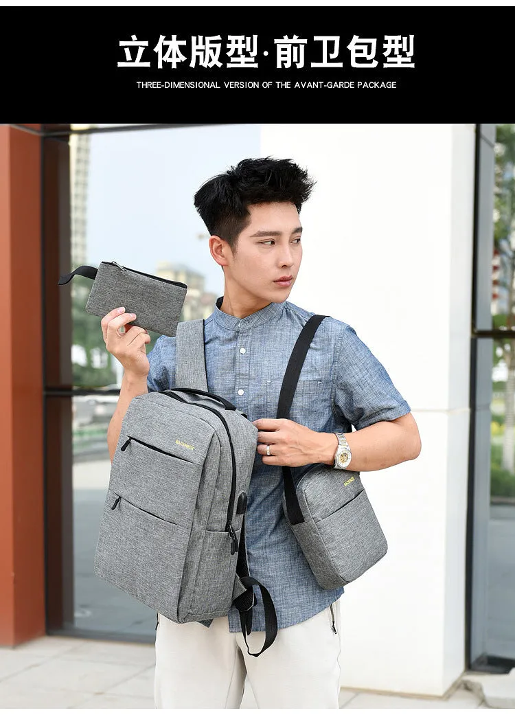 Three-piece men's large sports travel bag with nylon backpack