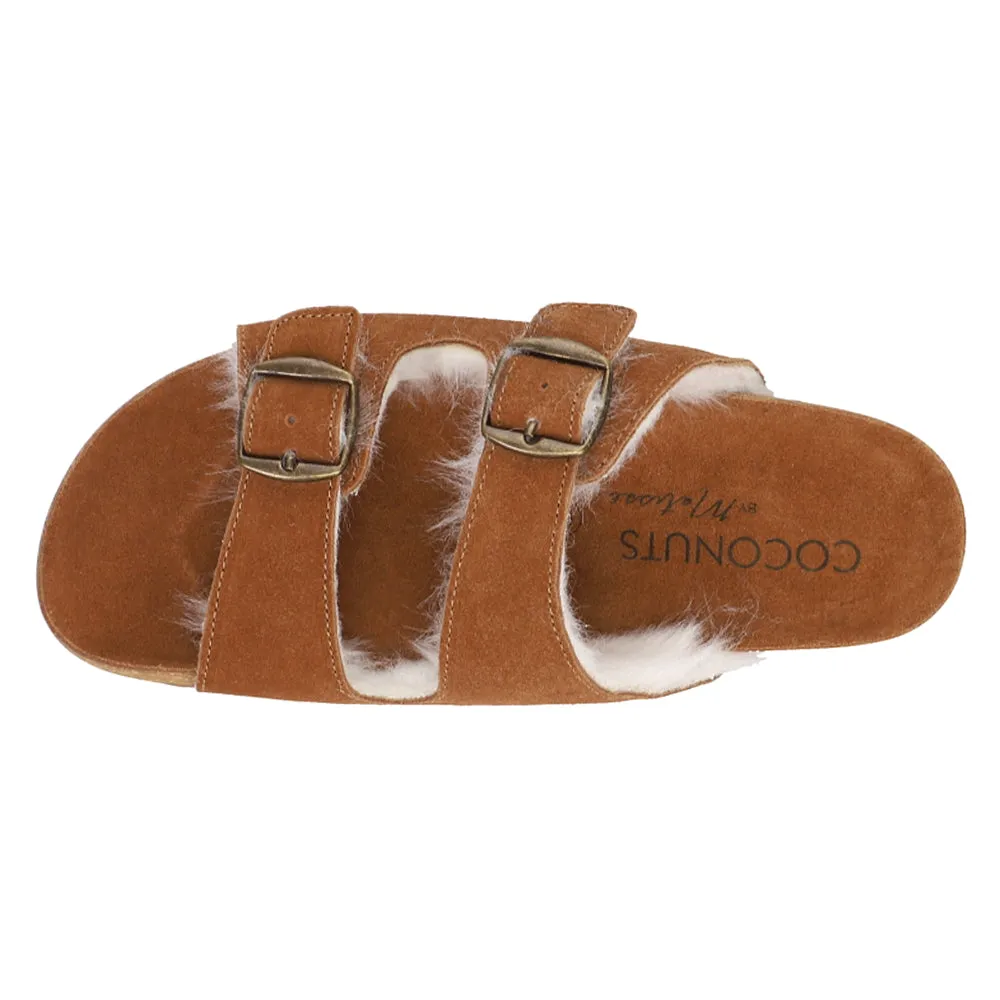 Victory Buckle Shearling Slide Sandals