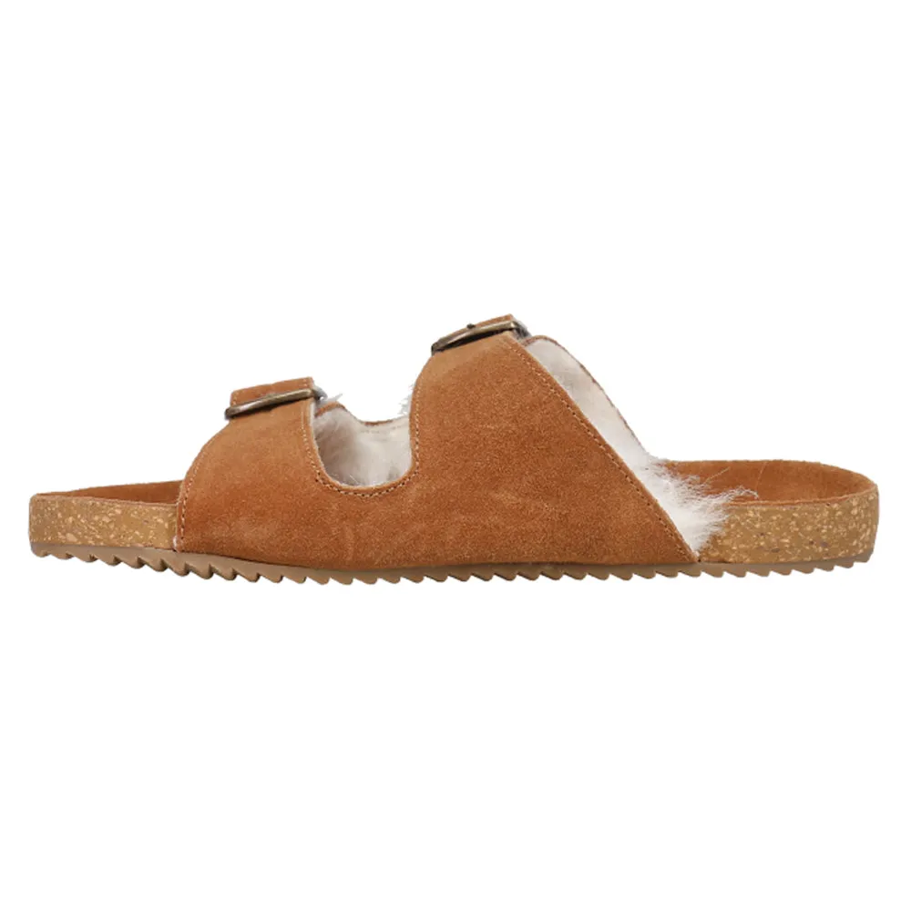 Victory Buckle Shearling Slide Sandals