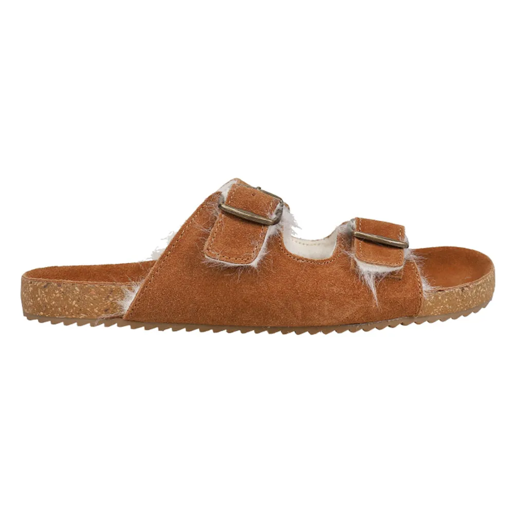 Victory Buckle Shearling Slide Sandals