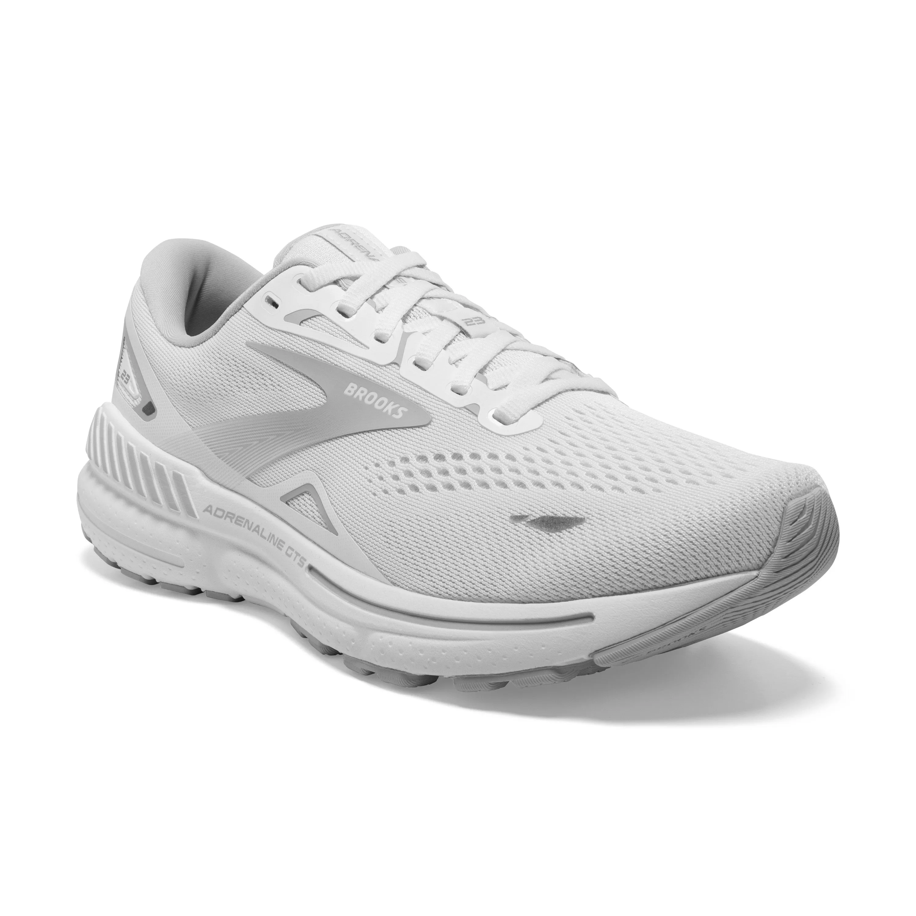 Women's Brooks Adrenaline GTS 23 1203811D104 Color:  White/Oyster/Silver (WIDE WIDTH)