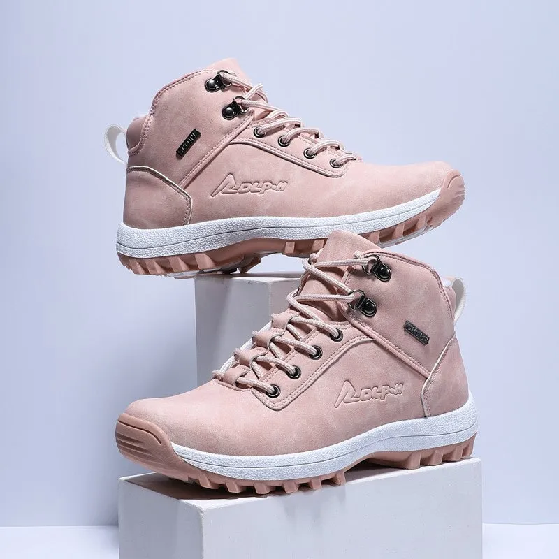 Women's winter thermal velvet pretty pink sweet joker slip resistant high top sneakers