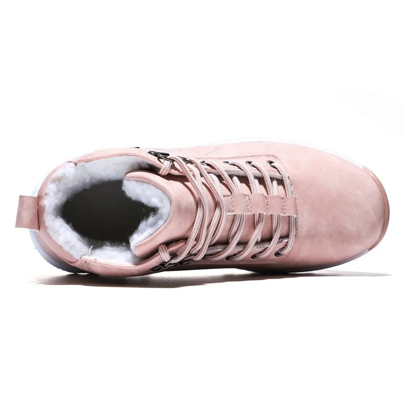 Women's winter thermal velvet pretty pink sweet joker slip resistant high top sneakers